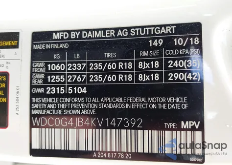 2019 Mercedes-Benz Glc 300 from USA, damaged, VIN WDC0G4JB4KV147392